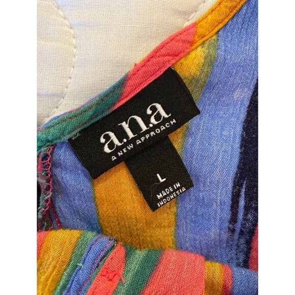 ANA Tank Top Blouse Size Large Rainbow Stripes Summer Blouse Flowy & Cool - Picture 9 of 11